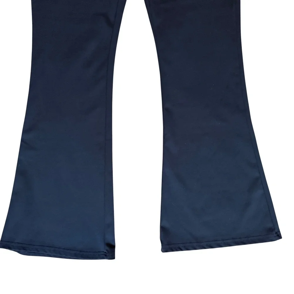 A New Day Flare Leggings Womens Large Navy Blue Ruched V-Front Yoga‎ NWOT